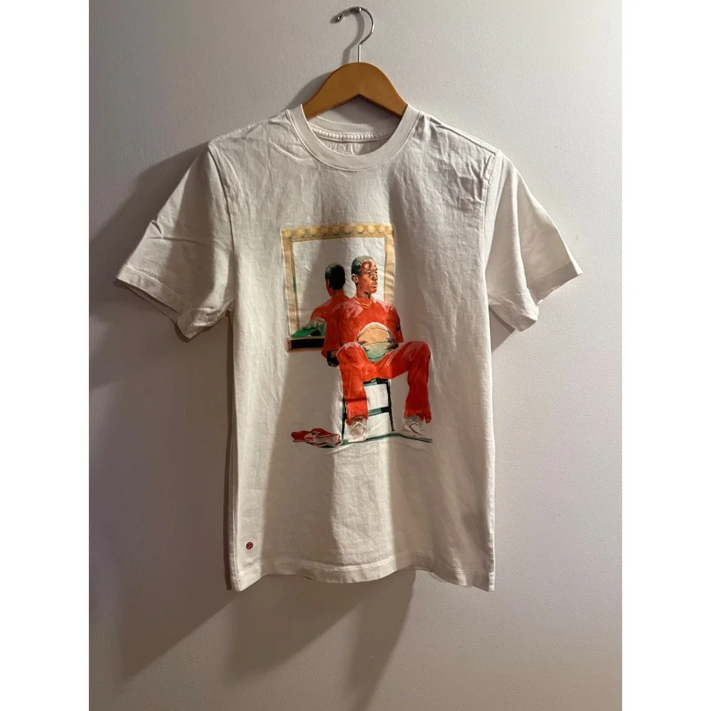 Jordan Mens Michael Jordan Graphic T-Shirt White Red Flight Suit Art Small